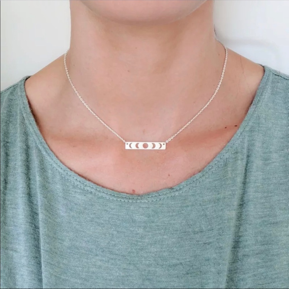 Silver boho moon phases necklace